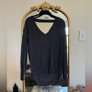 black + grey lululemon cowl back sweater with thumb holes